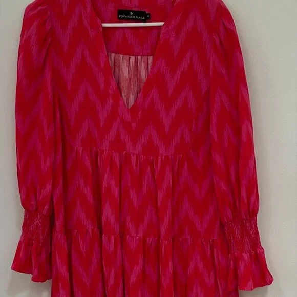 Pomander Place Hot Pink Ikat Kenzo Dress Size M in Hot Pink Ikat - Picture 10 of 13